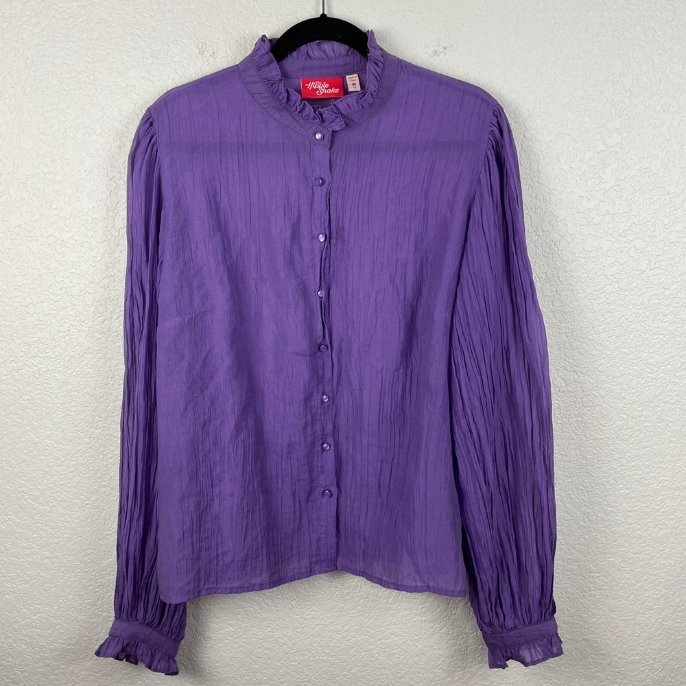The Hippie Shake Blouse Top Womens 18 Purple Long Sleeve Button Up Semi Sheer UK